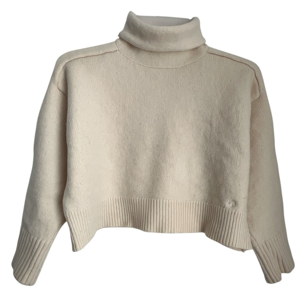 Loulou Studio Womens S Stintino Turtleneck Sweater Beige Wool Cashmere Crop